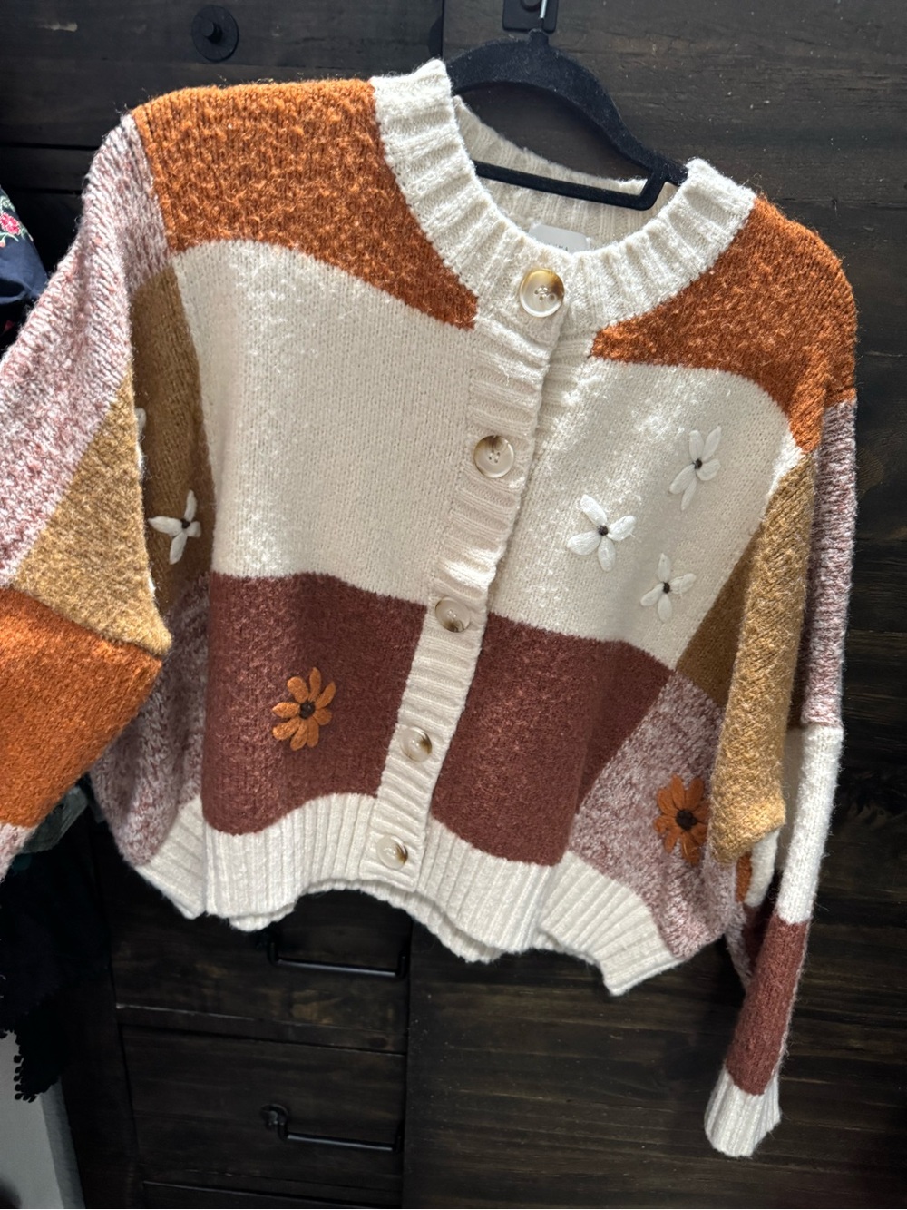 Embroidered Patchwork Cardigan in Cream & Rust - Picture 4 of 4